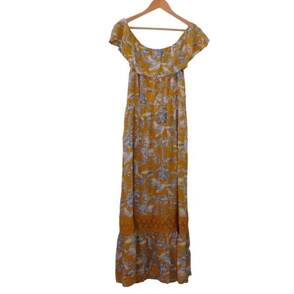 Susan Betro Dress Maxi Boho Long Floral Lined Crochet Medium Off the Shoulder - Picture 7 of 7